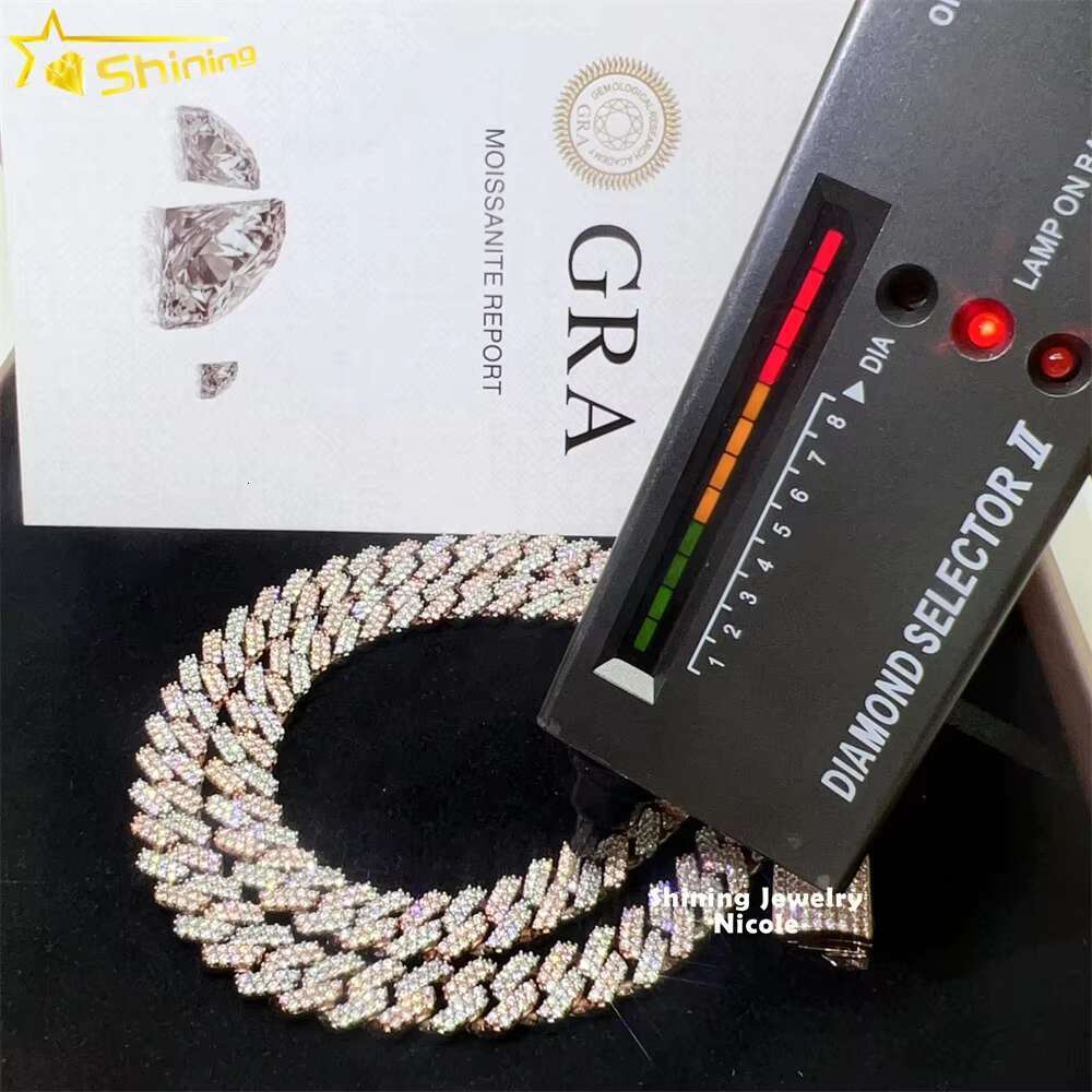 Two Tone Color Rose Gold White Gold 10mm Custom Hip Hop Silver Moissanite Miami Iced Out Cuban Link Chain