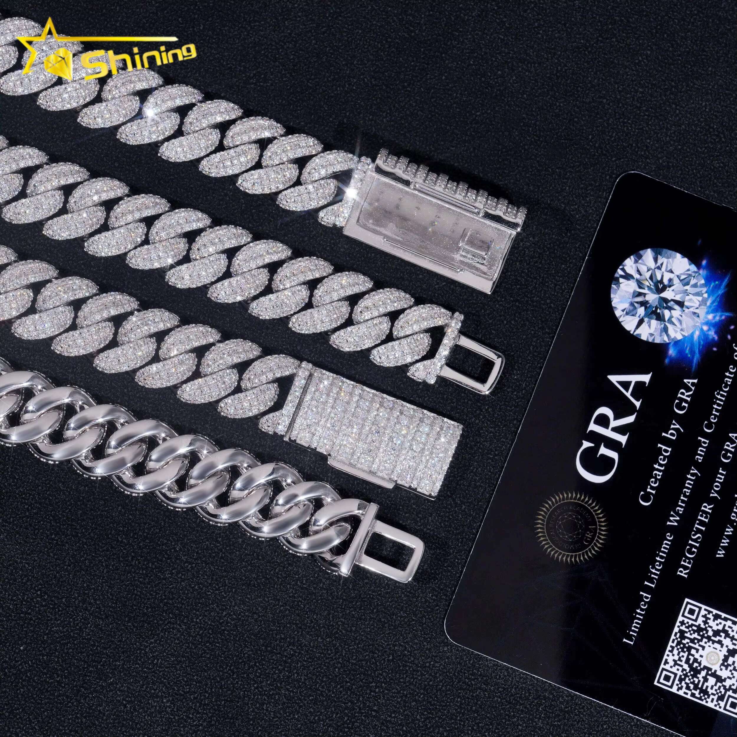 Hot Sale Sterling Sier Iced Out 13mm Rapper Style Hip Hop Prong Moissanite Cuban Link Chain