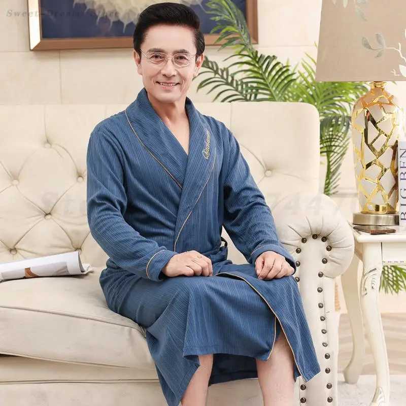 Autumn New Cotton Robe Plus Size 4XL Sleepwear Mens Medium Length Home Clothes Nightgown Loose Casual Bathrobe Kimono Gown C251104