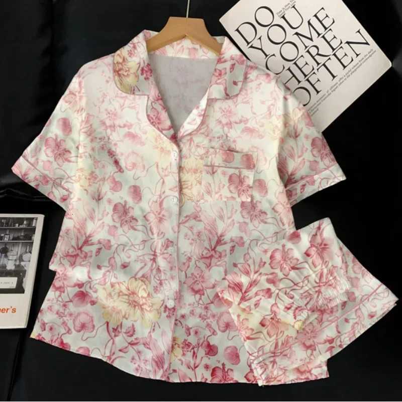 Designer Romantic Phalaenopsis Womens Pajamas Aesthetics China Style Flower Print Homewear 2025 Summer New Short Sleeveshorts Pyjamas Y251104