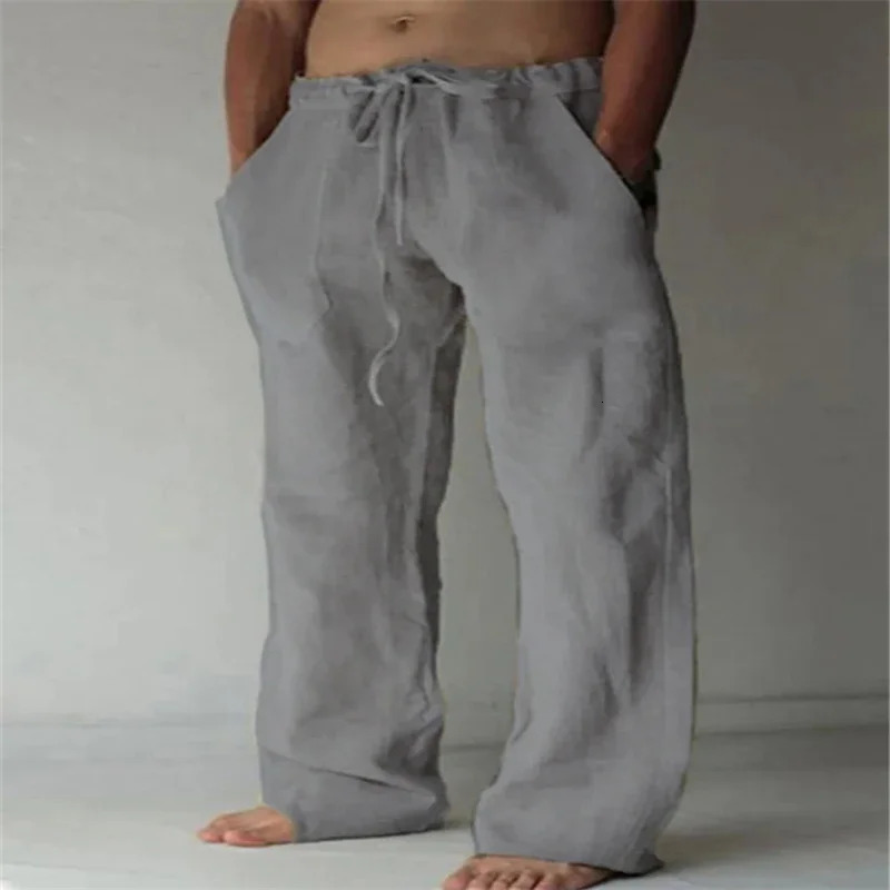Mens Cotton Linen Pants Male Autumn Breathable Solid Color Linen Trousers Fitness Streetwear S-3XL 250402