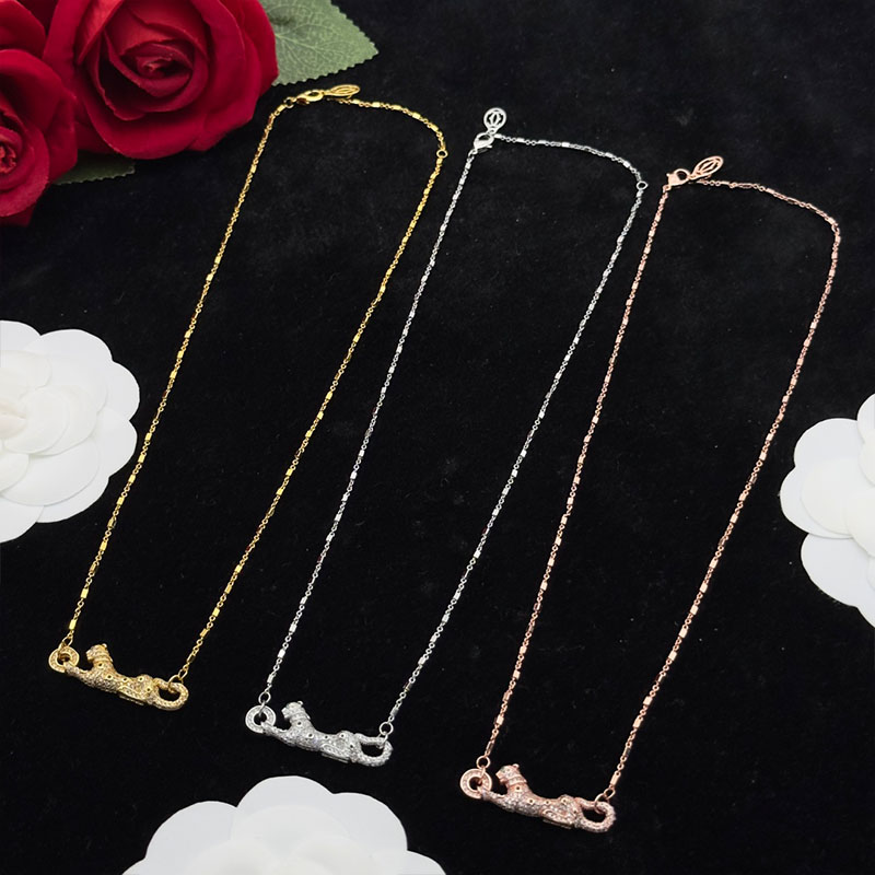 Classic brand love necklace luxurious crystal leopard pendant necklace for couples 18k gold necklace stainless steel designer necklace for women