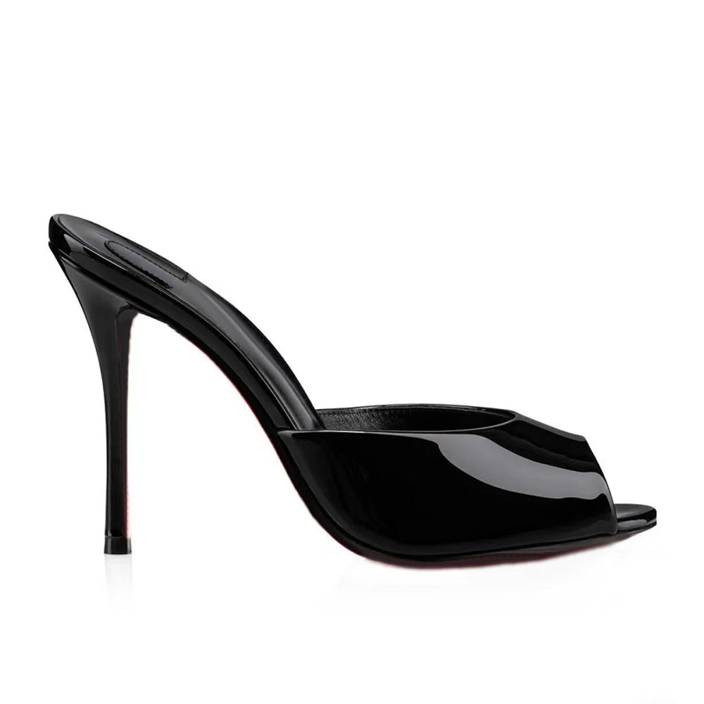 simple Patent leather point toe Mule sandals stiletto Heel Slipper Heels shoes 10.5cm women's Luxury Designer Evening Party shoe factory footwear with box Size 35-43