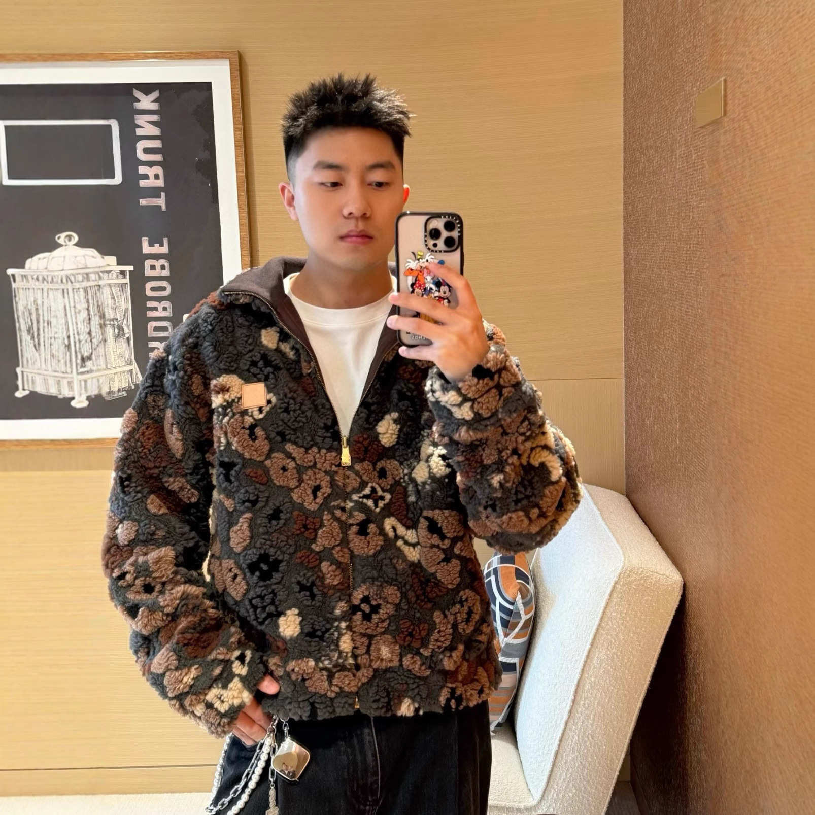 Designer's new autumn and winter American fashion brand lamb plush double-sided pilot jacket men's loose jacket