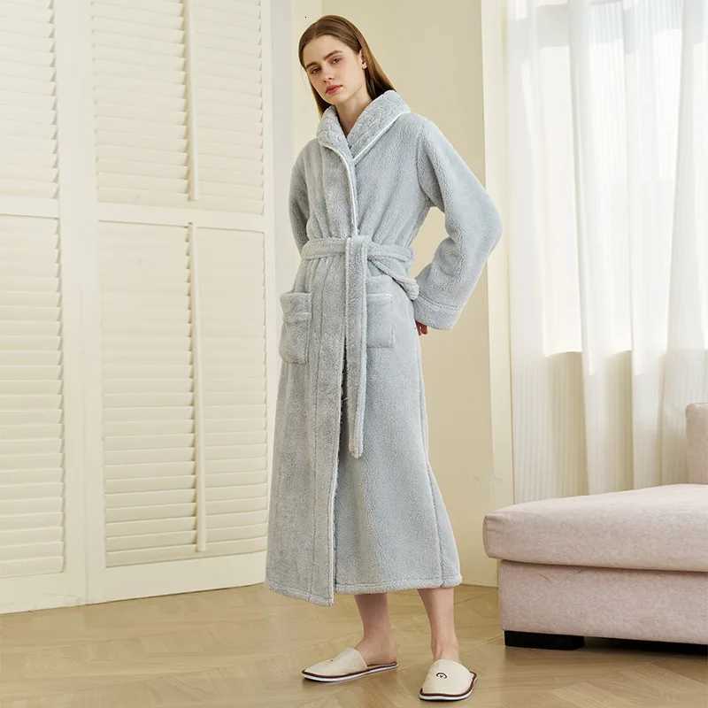 2025 New Winter Robe Lady Thick Coral Fleece Sleepwear Kimono Gown with Pocket Large Size 3Xl Pajamas Peignoir Shower Bathrobe C251104