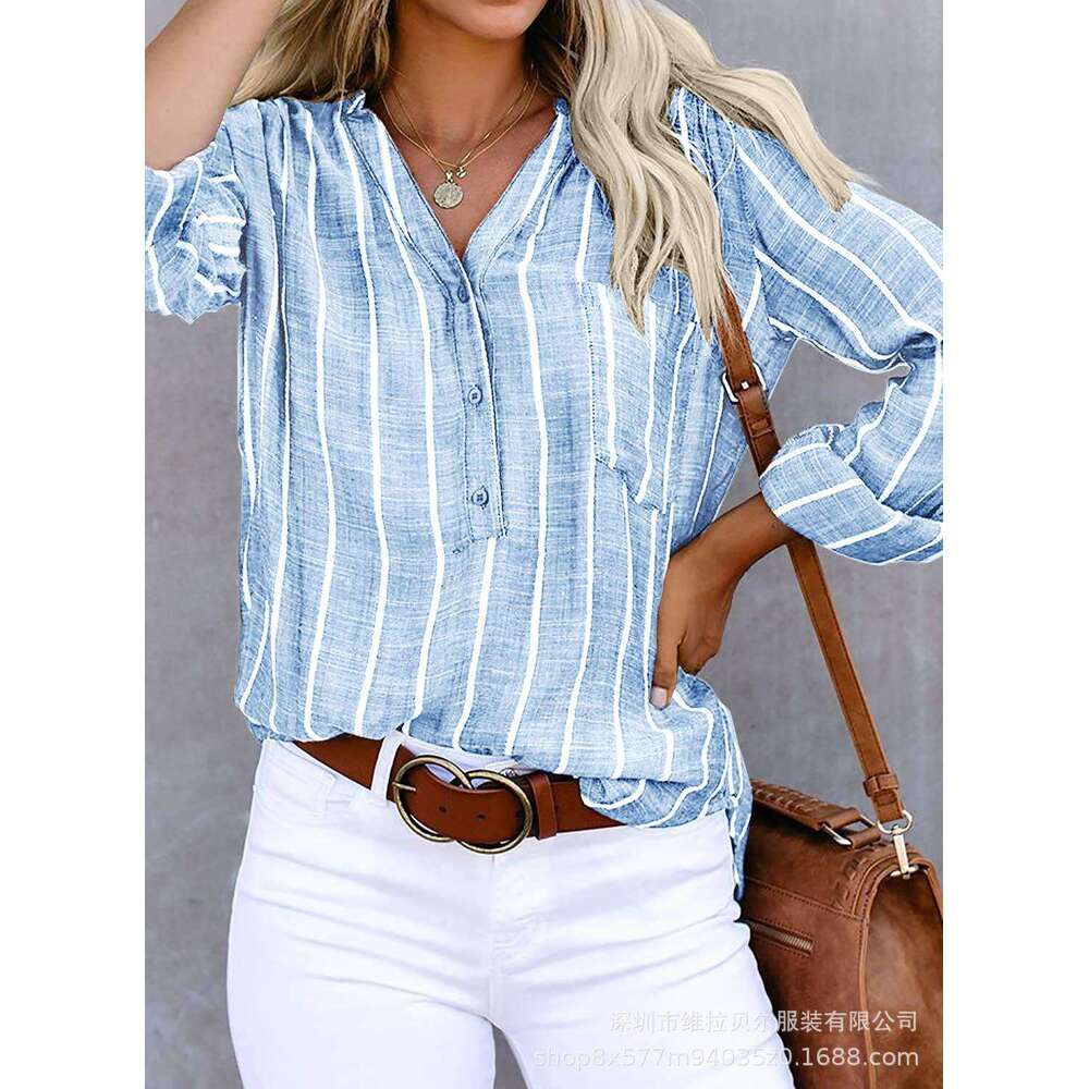 Simple and fashionable printed striped shirt, women's 2025 temperament versatile new trendy clothing ins