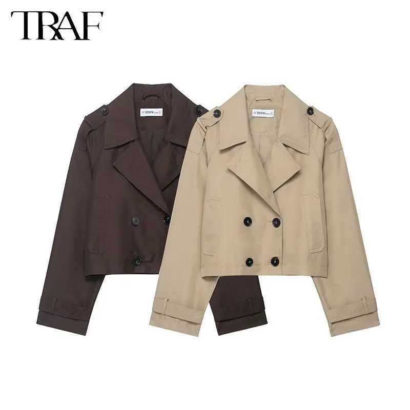 TRAF Elegant Autumn England 2025 Women Windbreak Straight Double Breasted Fashion Vintage Streetwear Casual Female Wind Coat J251103