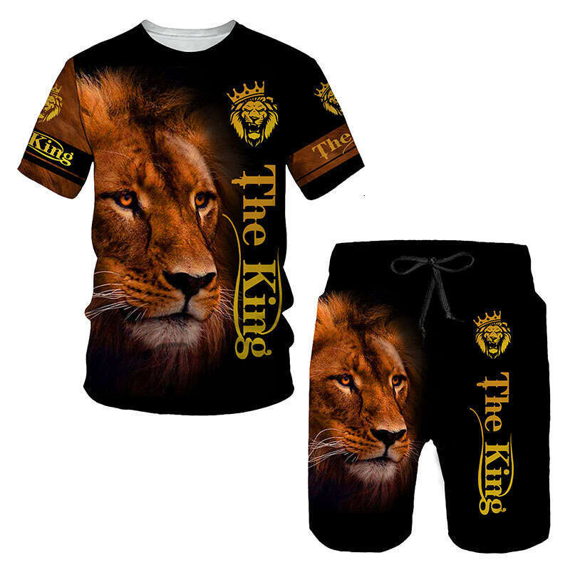 New European and American set with 3D digital printed animal images, short sleeved shorts, men's beach sports pants, 2025 new casual versatile fa