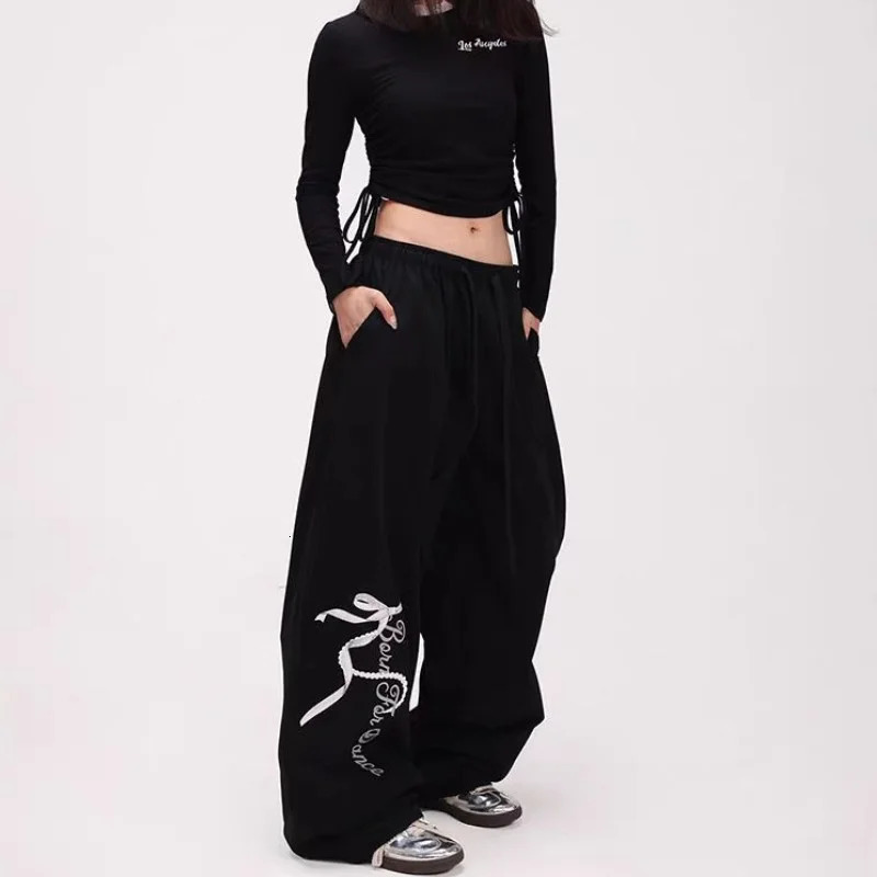 Bow Tie Print Young Casual Pants Korean Sweet High Waist Pajamas for Women Summer 2025 Wide Leg Trousers Woman Z260314
