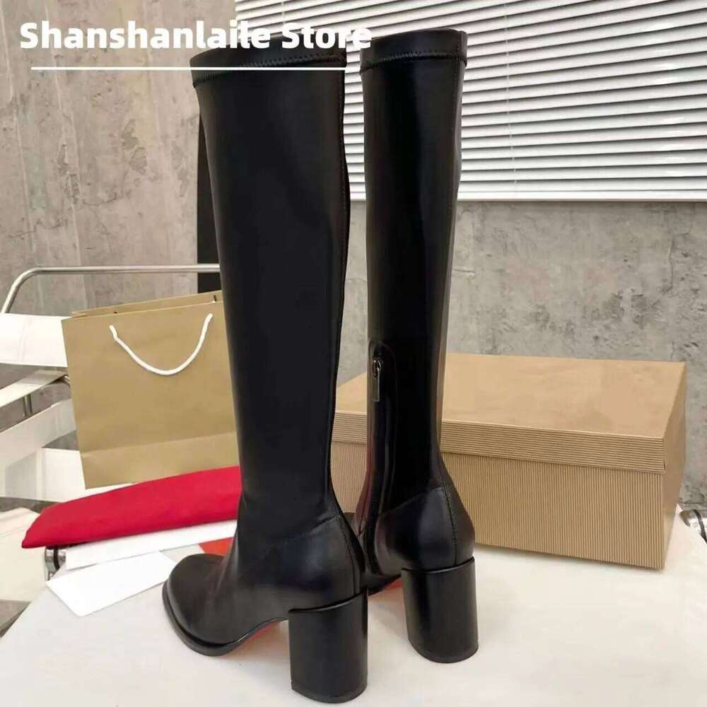 2025 Newest Winter New Women's Genuine Leather Sensual Style Red Bottom Knee Boots High Heel Zapatos De Mujer