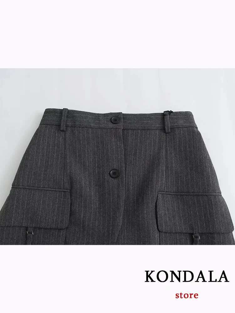 KONDALA Casual Black Striped Women Suit V Neck Single Button Blazer Straight Loose Pants Fashion 2023 Autumn Office Lady Set