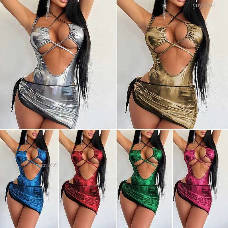 Womens one-piece hip wrap skirt set sexy OL light mature spicy girl tie up jumpsuit with high waisted hip wrap skirt 230609