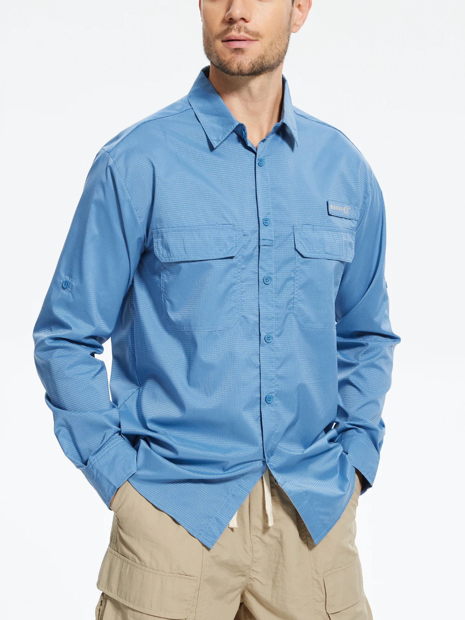 Summer UPF 50mens long sleeved fishing shirt Rush protective casual button down shirt breathable back net fishing shirt 250403