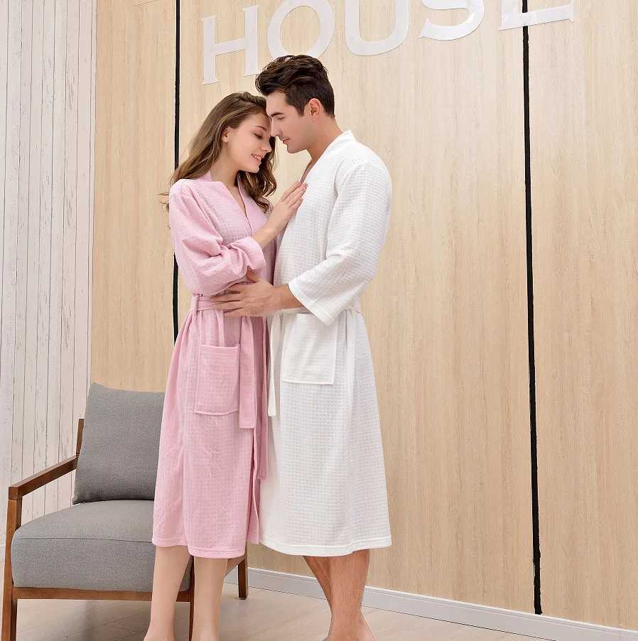 Autumn Winter Water Absorption Bath Robe Shower Towel Men Resort Spa Waffle Cardigan Bathrobe Plus Size Male Hotel Dressing Gown C251104