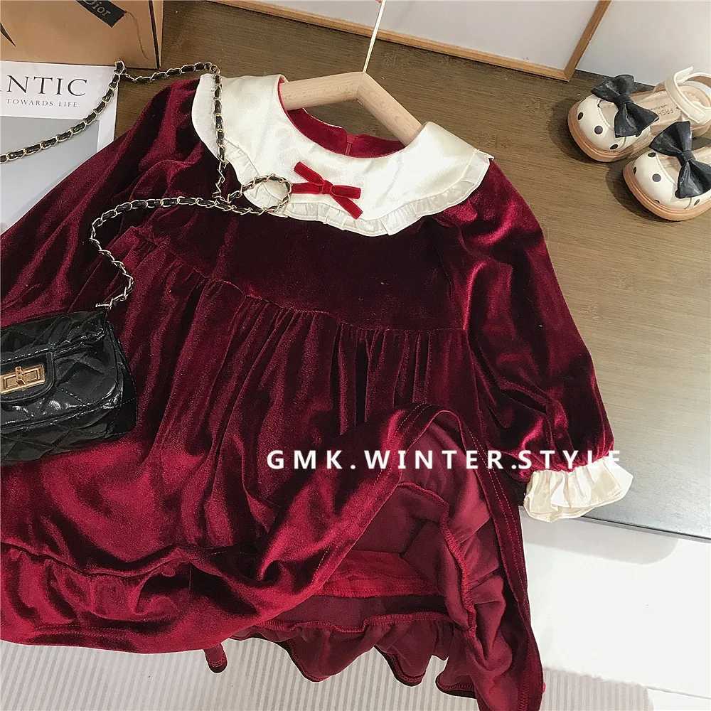 Chritmas Winter Children Girls Dress Plus Velvet Warm Infant Babys Girls Princess Dress Red Thick Toddler Kids Girls Long Dress C251104