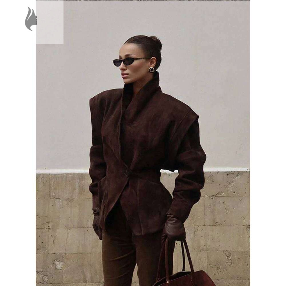 hoodie hoodie Solid Waist Cinching Blazer Women Shoulder Pads Lapel Single Breasted Long Sleeves Jackets Chic Elegant Casual Street Outerwear jacket j