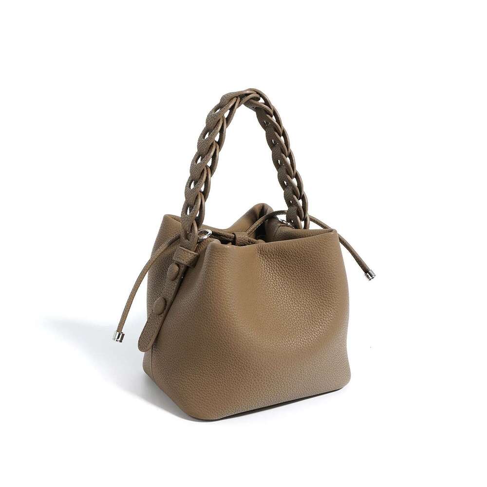 2025 New Soft Genuine Leather Mini Women's Handbag Bucket Bag Simple Fashion Woven Handle High Quality Cowhide Ladies Bag
