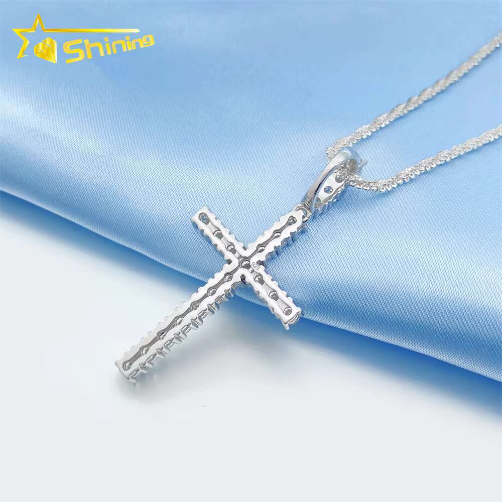 Hip Hop Regular Moissanite Diamond Cross Pendants 925 Silver Men Women 4mm Cross Charms Rhodium Plated