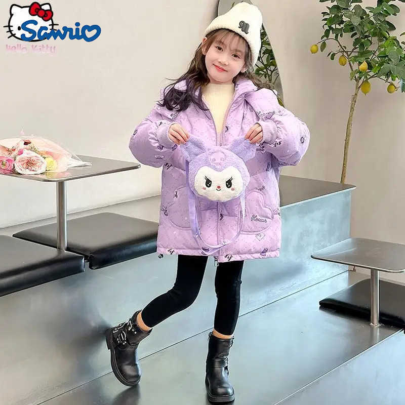 Sanrio Anime Cartoon Girls Kuromi Thickened Hooded Down Jacket Kawaii Winter New Kids Warm Cotton Jacket Customer Service Tops H251104