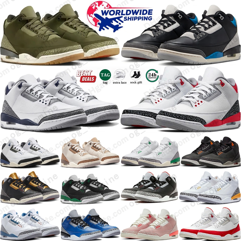With box 3 Basketball Shoes For Mens Women 3s Sneakers Shoes Black Cement Cardinal Red Dark Iris Fire Red Mocha Pine Green Cushion Platform Sports Trainers 36-47
