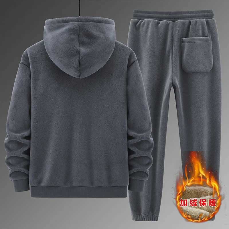 Mens Sherpa Hoodie Jogger Set Winter Thermal Fleece Tracksuit Men Outdoor Casual Sportswear Mans Two Piece Sets J251104