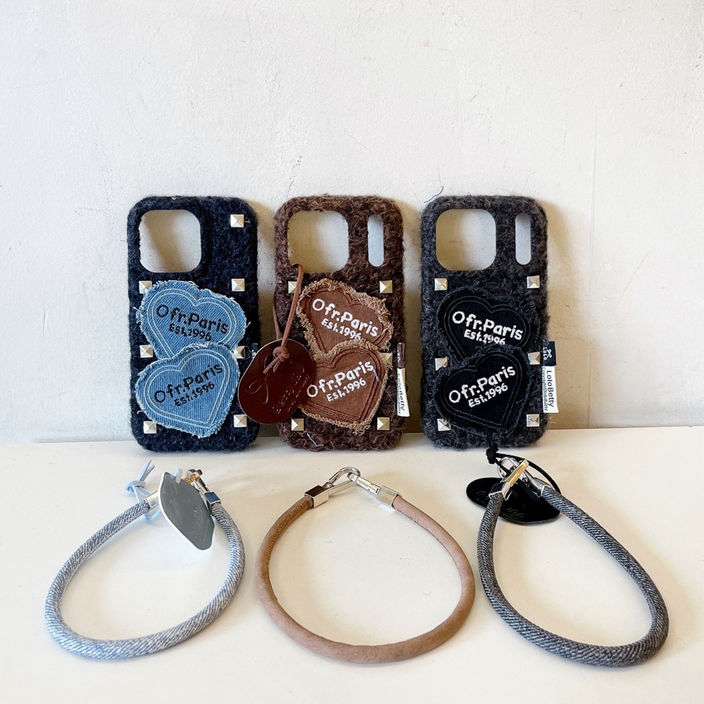 Punk Style Rivet Heart Patch Phone Case Compatible with iPhone 17/16 Pro Velvet Case iPhone 15/14 Cartoon