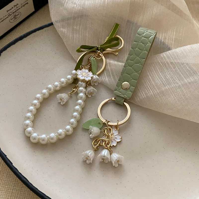 Lily of The Valley Flower Leather Keychain for Women Korea Fashion Sweet Key Chains Green Fairycore Accessories 2025 New InW251103