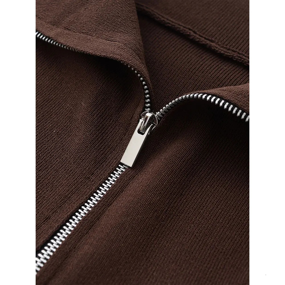 DUOPERI Women Fashion Brown Pullover Sweatshirts Casual Lapel Neck Long Sleeves Female Chic Lady Tops 250403