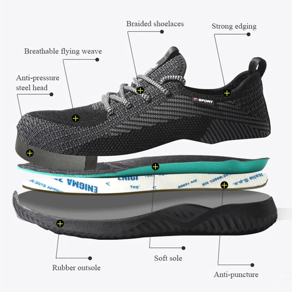 Breathable Safety Shoes Mens Work Boots Steel Toe Cap Puncture-Proof Indestructible Security Shoes Light Comfortable Sneakers 251104