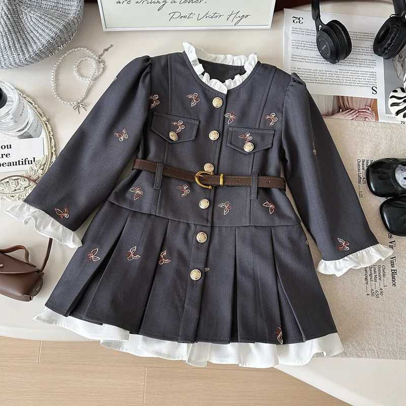 2025Girls Spring and Autumn New Style Long Sleeve Western Style Lace Plaid Princess Dress C251104