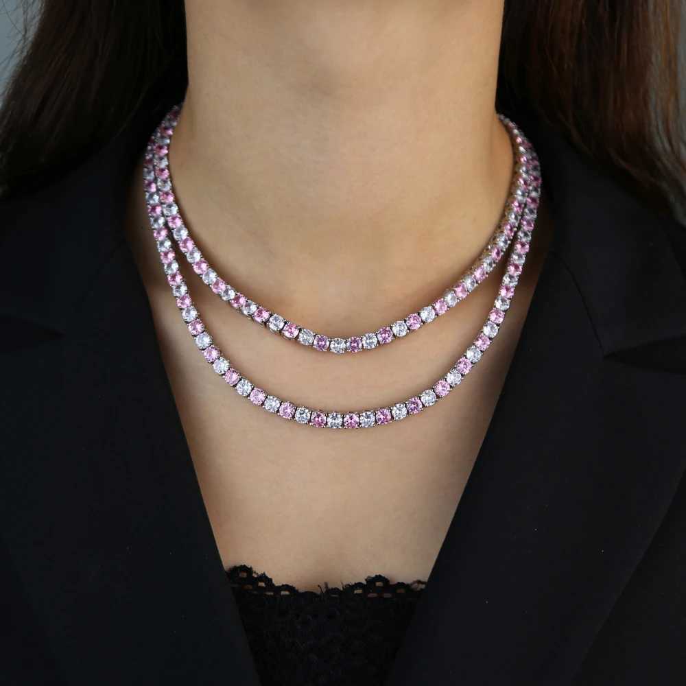 Pink White Iced Out 5A CZ 5mm Tennis Chain Necklace Two Tone Color Women Fashion Choker Bling Cubic Zirconia Hip Hop JewelryXJ251104
