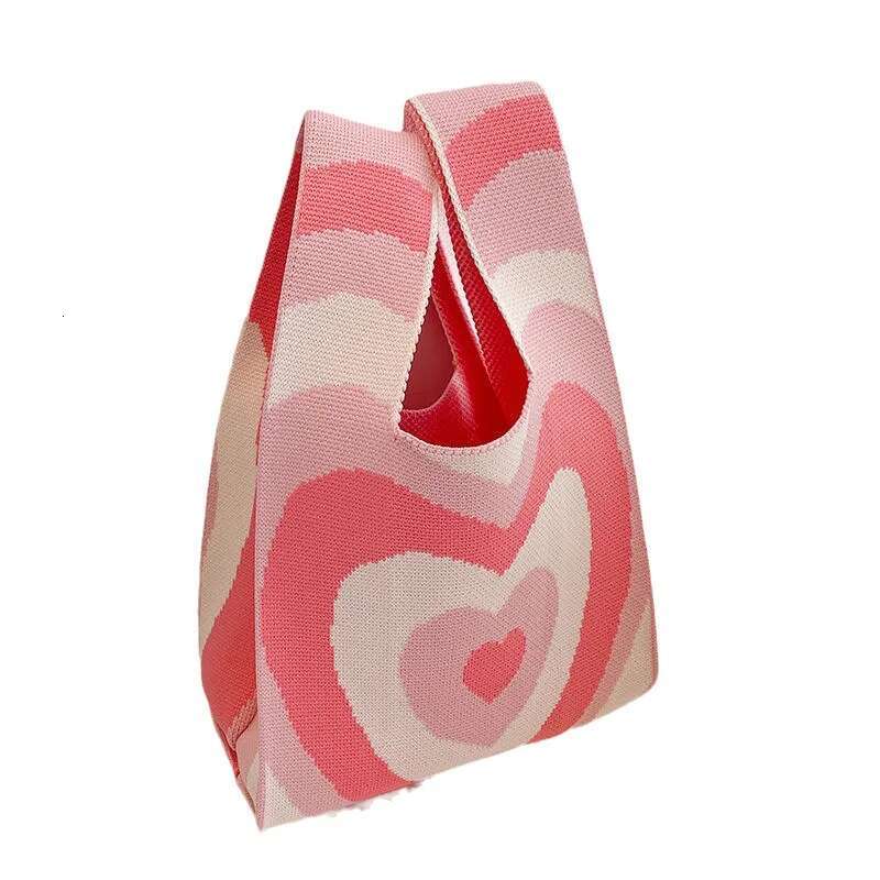 Handmade Knit Handbag Women Mini Knot Wrist Japanese Casual Color Wide Stripe Plaid Tote Bag Student Reusable Shopping Bags