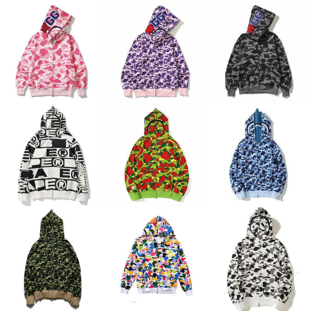 Baps Hoodie Mens Designer Hoodie Shark Double Layer Zipper Bapi Jacket Hoody Shark Graphic Hood Sweatshirt Harajuku Embroidered Couple Tiger Baps Fleece Wears Fb3