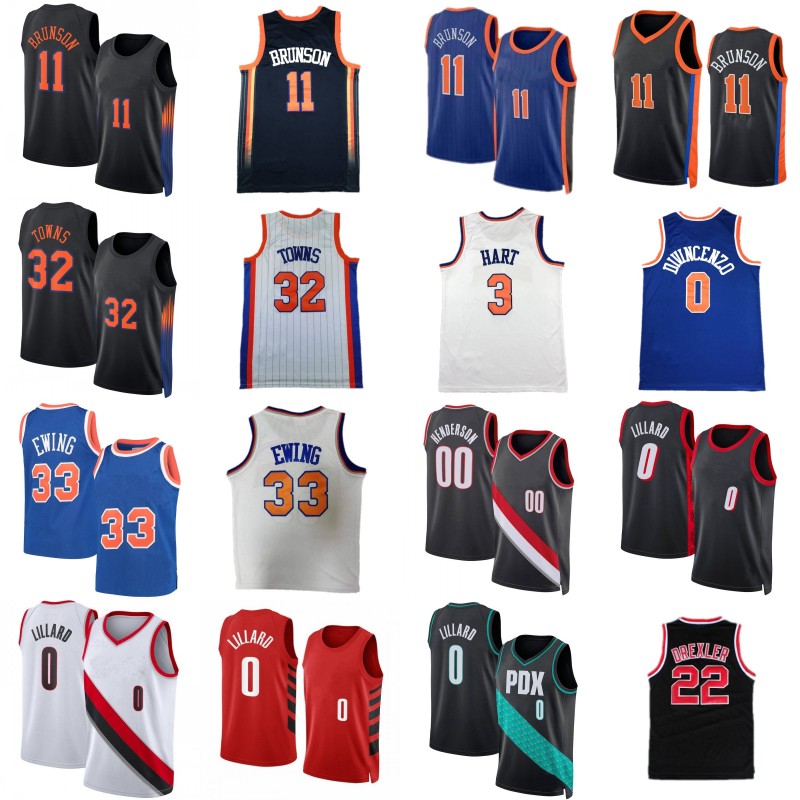 Jalen Brunson Karl-Anthony Towns Josh Hart Donte DiVincenzo Yang Hansen Henderson Damian Lillard City Basketball Jersey Mens Clyde Drexler Patrick Ewing Shirt