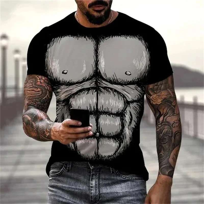 Summer new men's short sleeved 3D printed casual fashion trend cool single item plus size round neck top