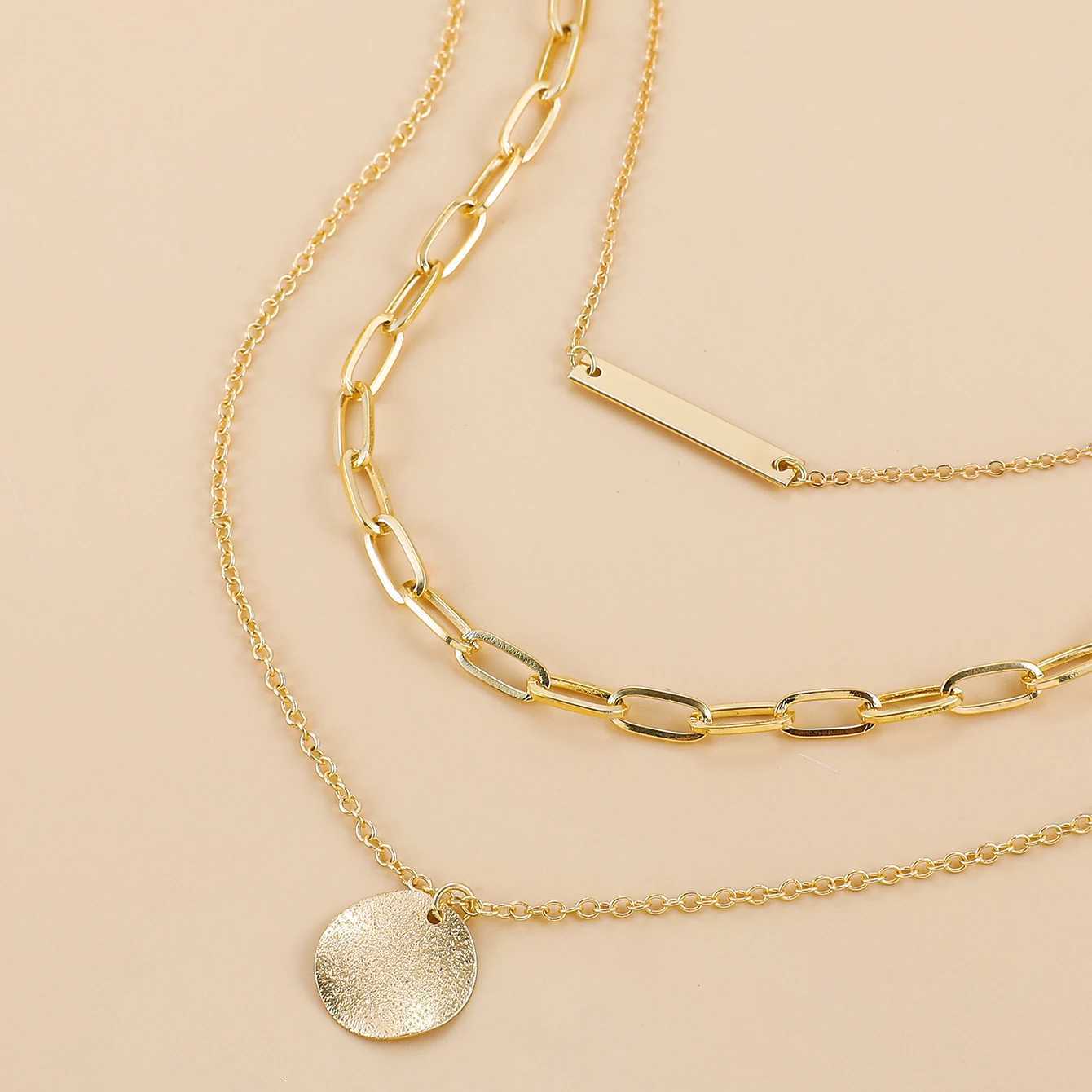 Vintage Gold Plated Round Coin Pendant Neckalce for Women Multi-Layer Chain Choker Necklaces Femme Collares Punk JewelryXJ251104