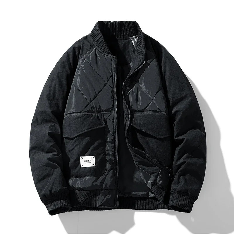 Inflatable jacket thick and warm winter mens autumn fashionable casual cargo bomber baseball street 250324