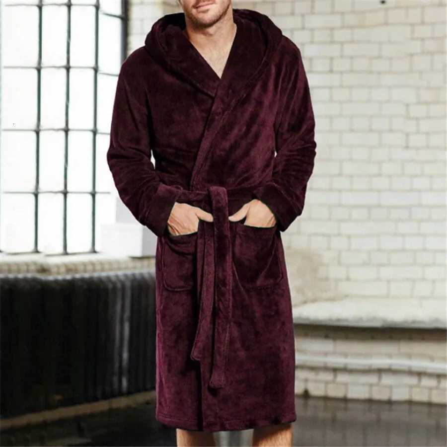 2025 Mens Warm Flannel Bathrobe Winter Robes Pajama Sleepwear Long Sleeve Plush Shawl Male Shower Robe Nightgown Homewear C251104