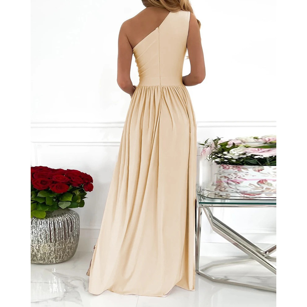 2025 New Fashionable Sexy One Shoulder Hollow Hanging Neck High Waist Split Extra Long Dress for Women