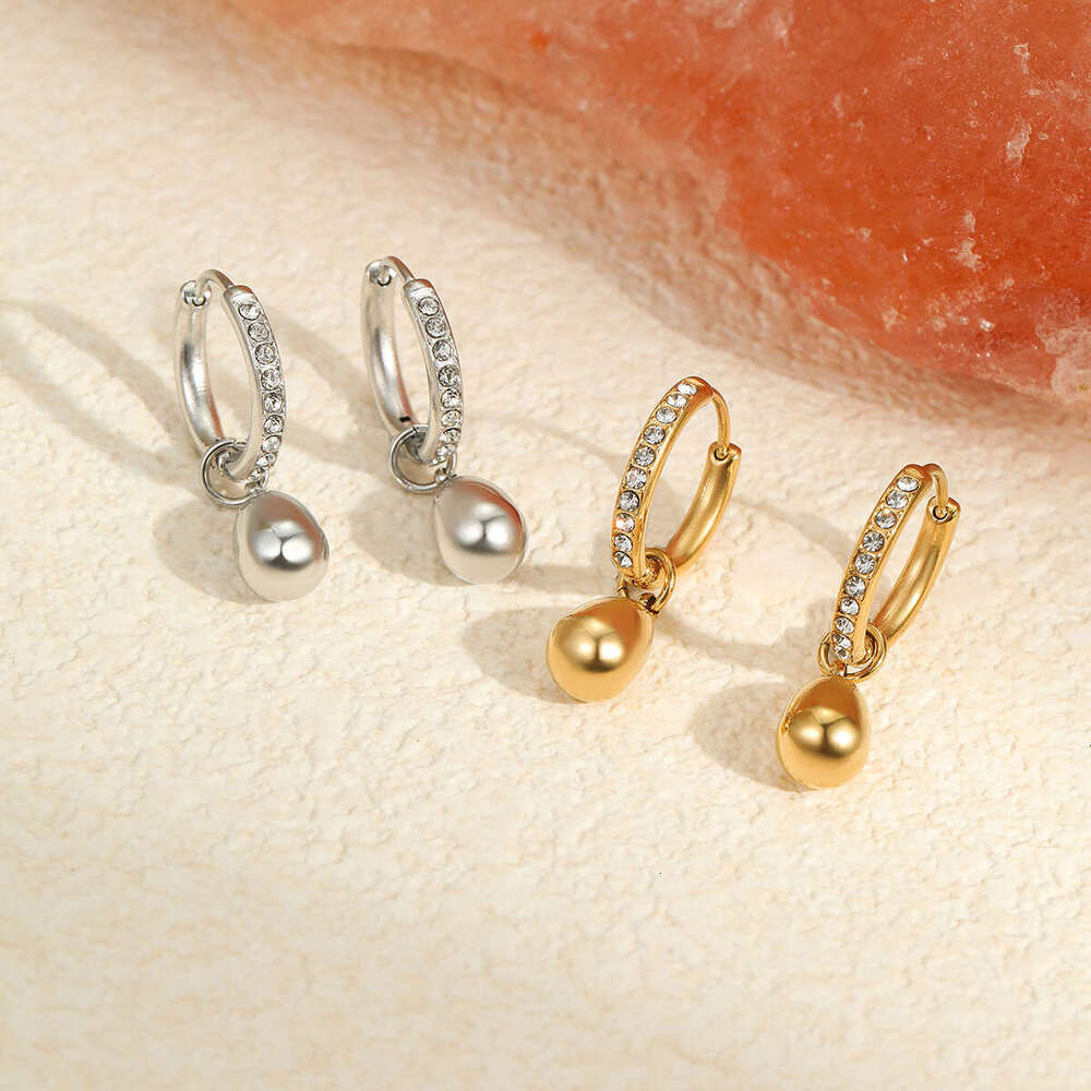 Cross-Border Hot-Selling Fashion Small Hoop Earrings Stainless Steel Clips 18K Gold Plated Design Sense Light Luxury Diamond-Studded Ear Jewelry Whole