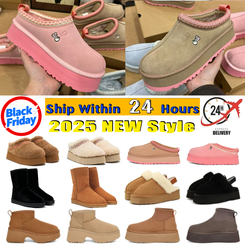 Boots 2025 Designer Boots Womens Winter Platform Booties Snow Tasman Slippers Tazz Mustard eed Chestnut Sand Fur Slides Sheepskin Snow Warm Bowtie Size35-44