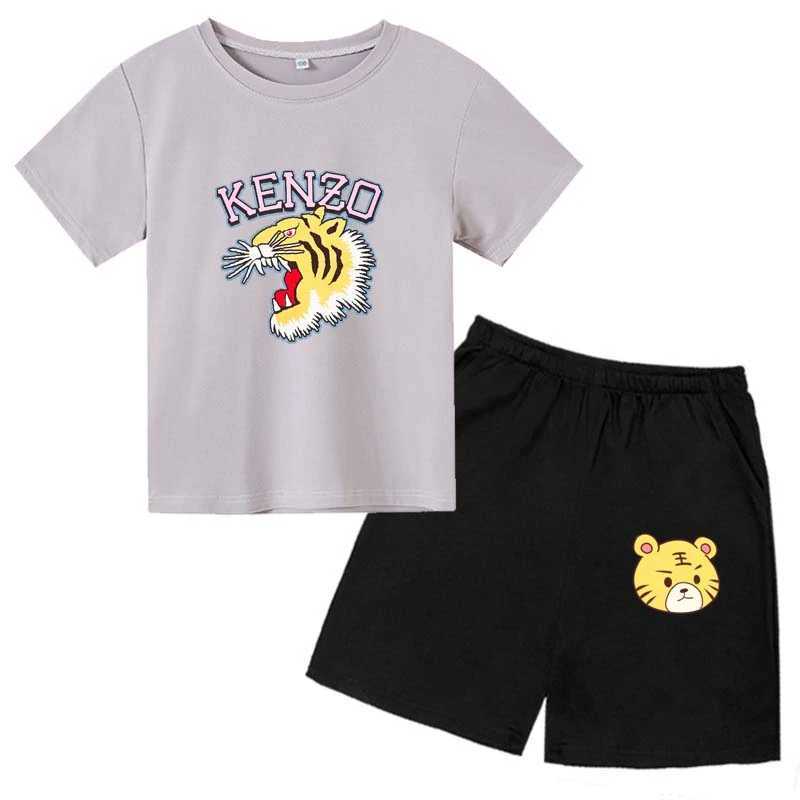 Summer T-shirt Childrens Set 3-14 Year Old Boys and Girls Casual Short sleeved T-shirt+Shorts Printed Tiger Clothing J250403