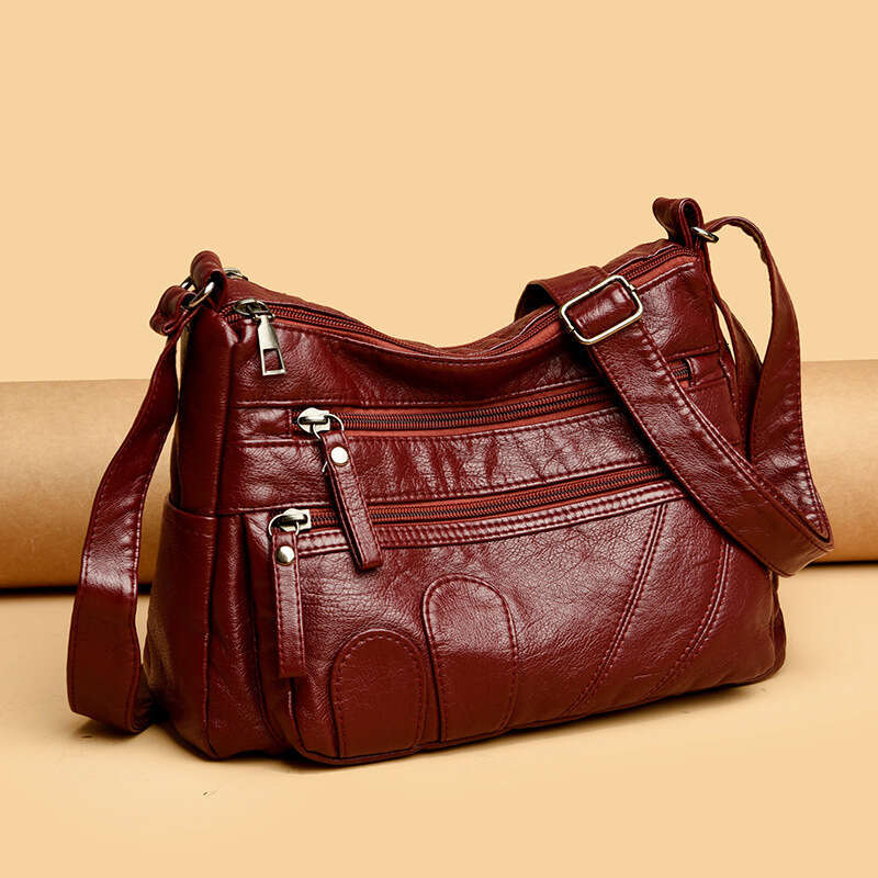 Women's middle-aged mother shoulder diagonally fashionable multi-layer soft leather women's bag wholesale 2025 new style temperament chic el