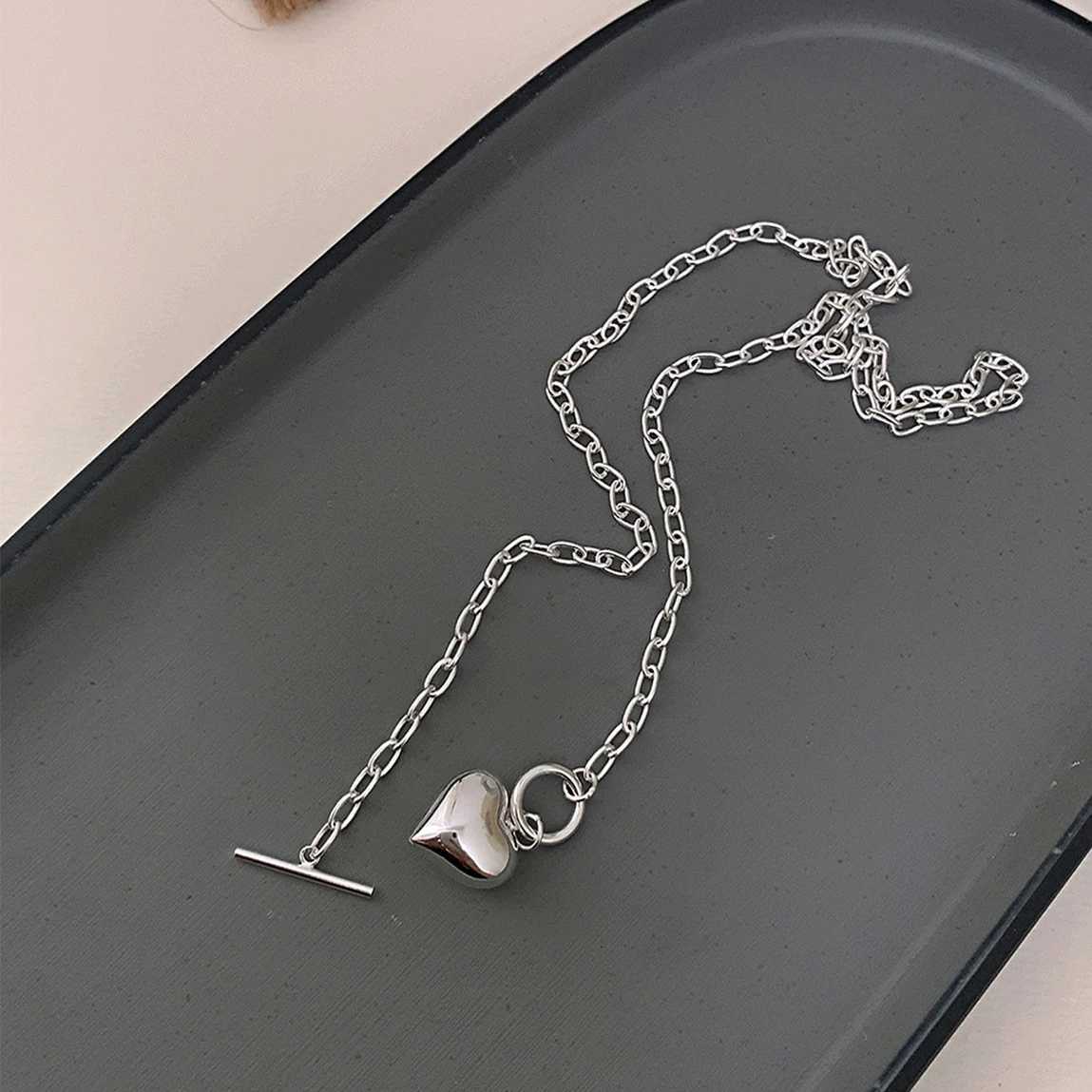 925 Sterling Silver Necklace Heart Pendant OT Clasp Chain Geometric Punk for Women Girl Jewelry Gift Dropshipping WholesaleXJ251104