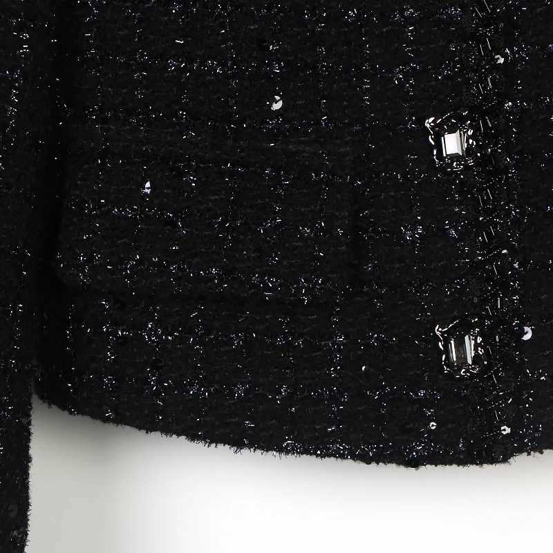 New fashionable and elegant celebrity sequin temperament small fragrance style tweed round neck singlebreasted jacket J251103