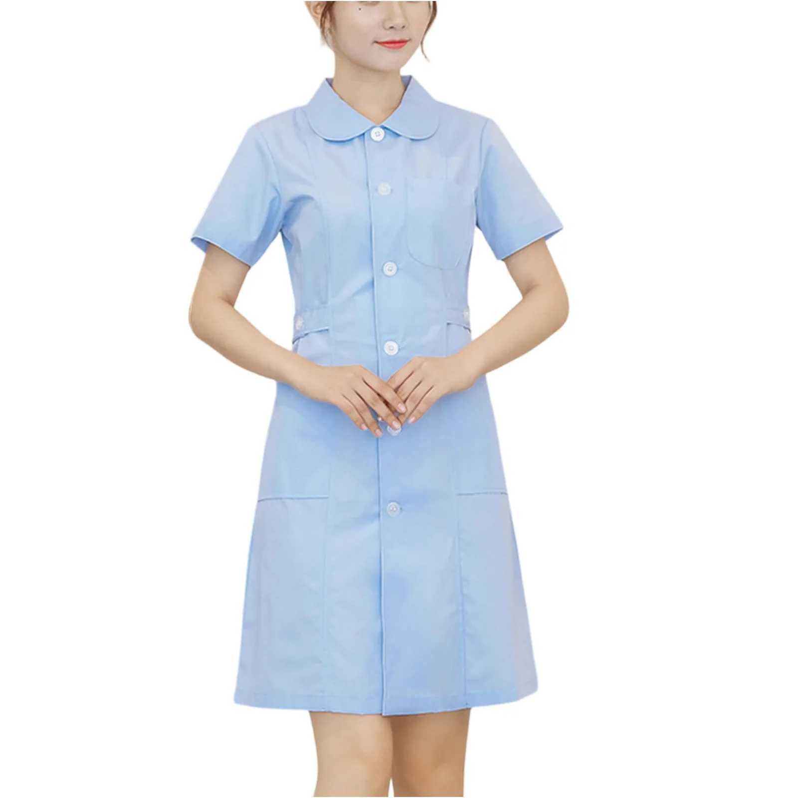 Womens Fashion Caring Nurse Uniform Hospital Pharmacy Doctor Work Uniform Lightweight Short Sleeve Slim Fit Workwear Dress W251104