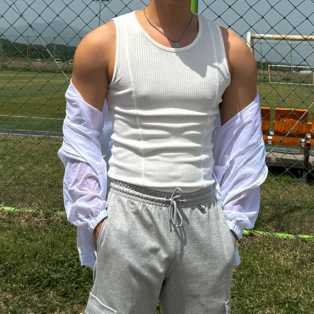 Premium Feel Tight Tank Top Mens Summer Fitness Patchwork Tank Top Elastic Slim Sleeveless T-shirt Line Vertical Stripe Travel 250402