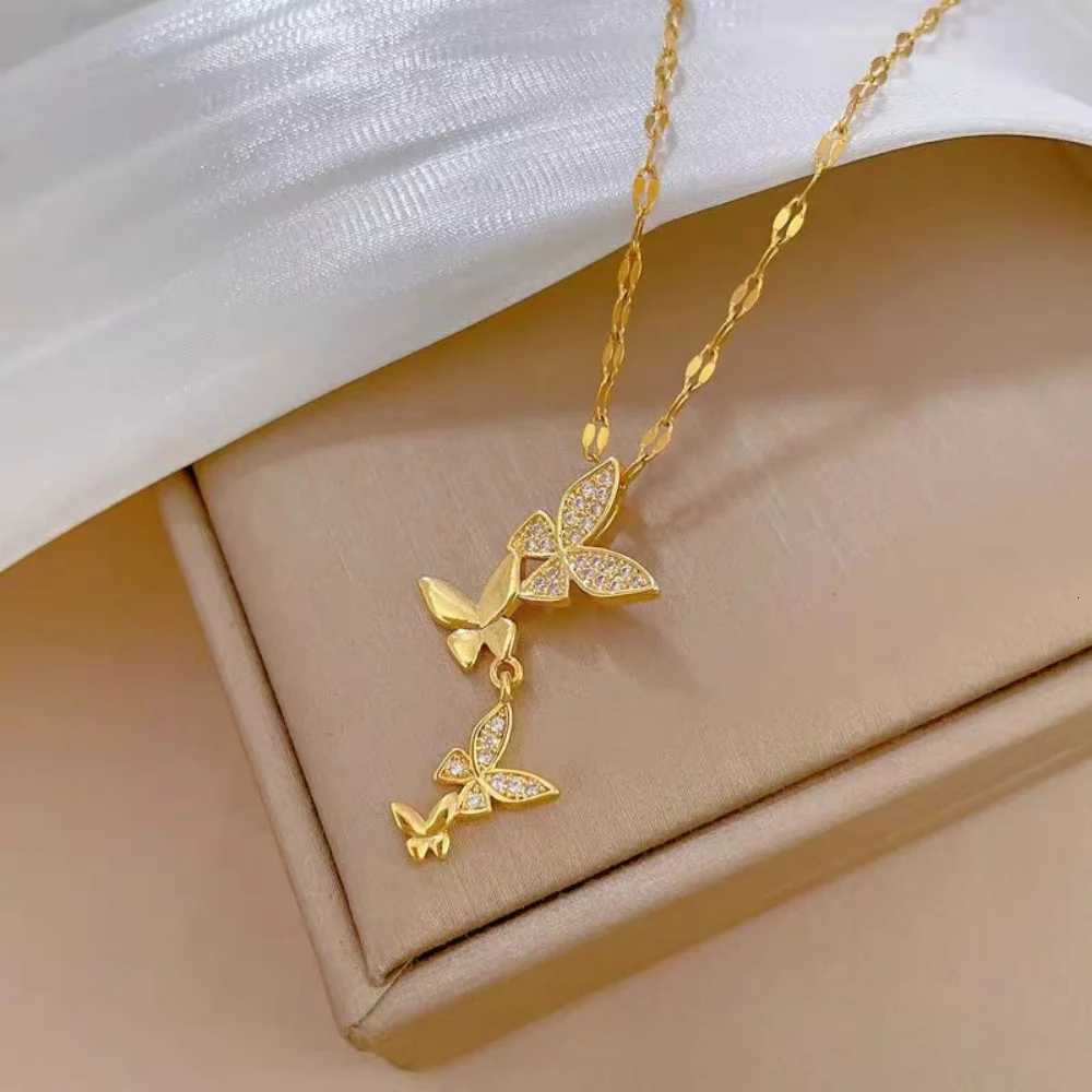 Stainless Steel Love Heart Butterfly Copper Pendant Necklace For Women Girls Cute Clavicle Chain Wedding Birthday Jewelry GiftsXJ251104