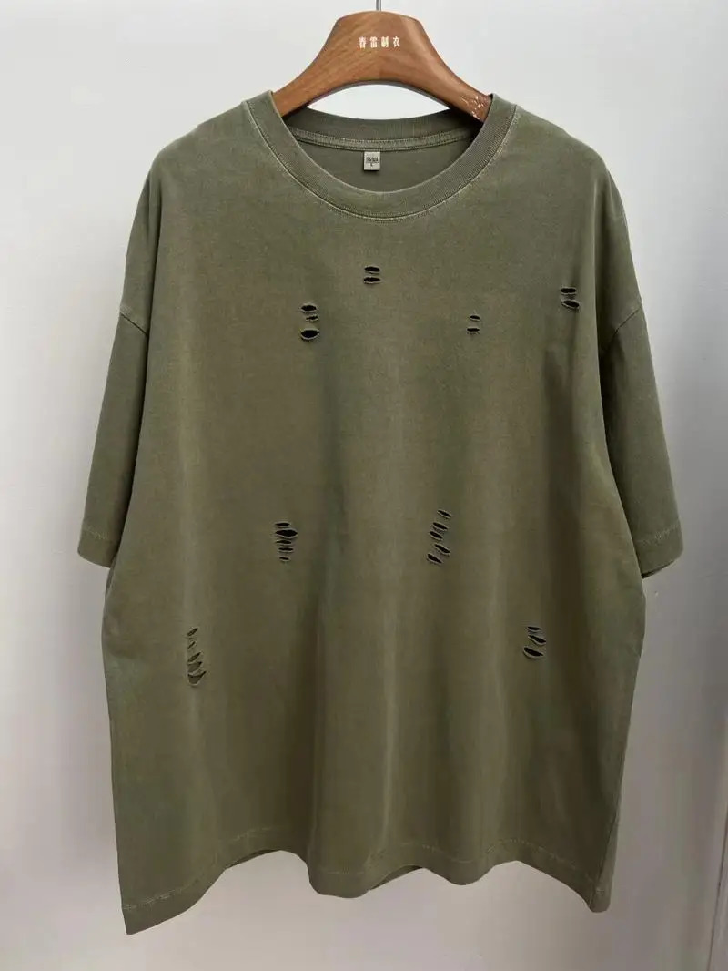 cardigan short sleeved loose casual mens and womens same retro fashion bottom shirt oversized T-shirt 250403