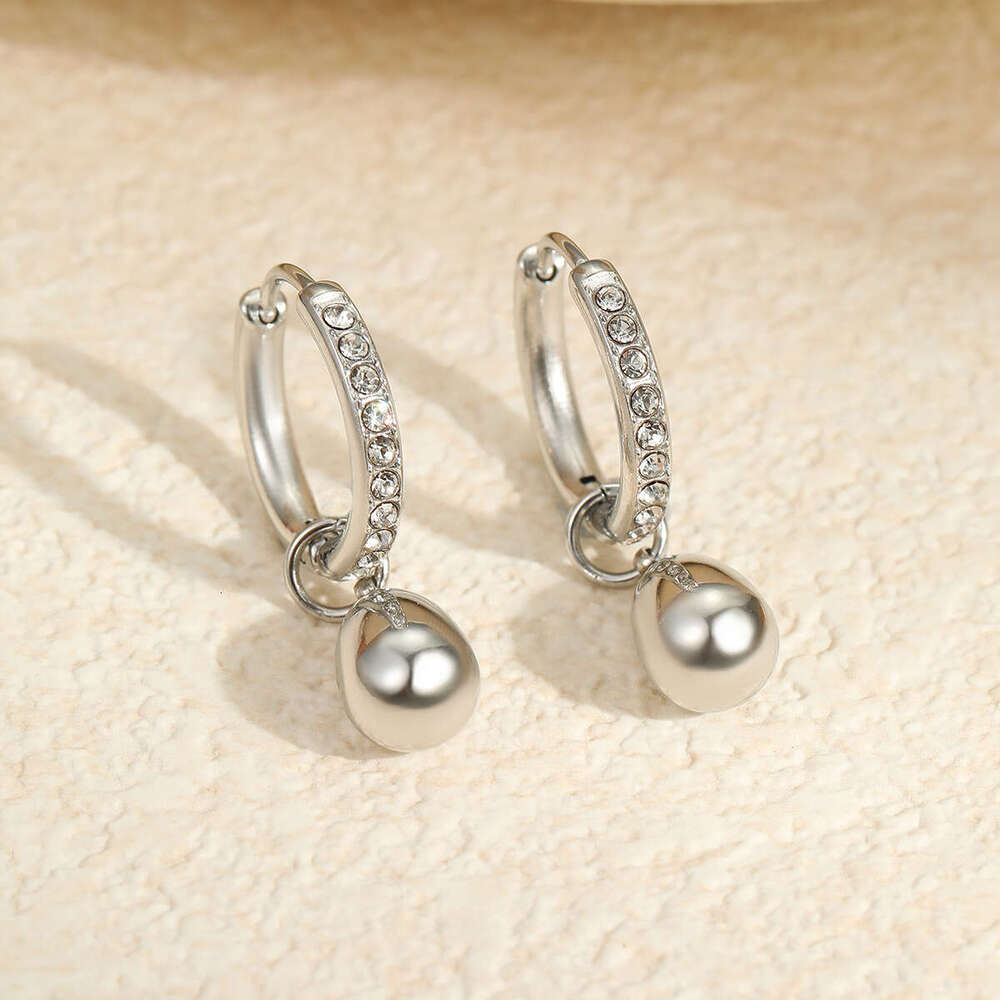 Cross-Border Hot-Selling Fashion Small Hoop Earrings Stainless Steel Clips 18K Gold Plated Design Sense Light Luxury Diamond-Studded Ear Jewelry Whole